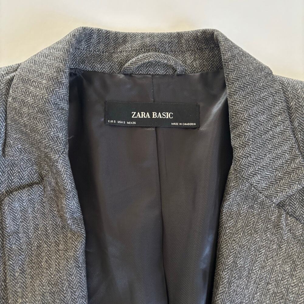 Zara Basic Preppy Gray Herringbone Blazer Jacket … - image 3